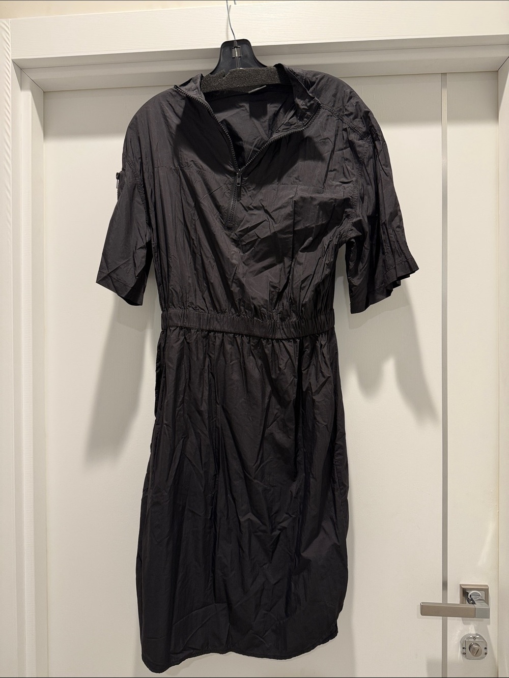 Classic Black Midi Dress with Zip Neck